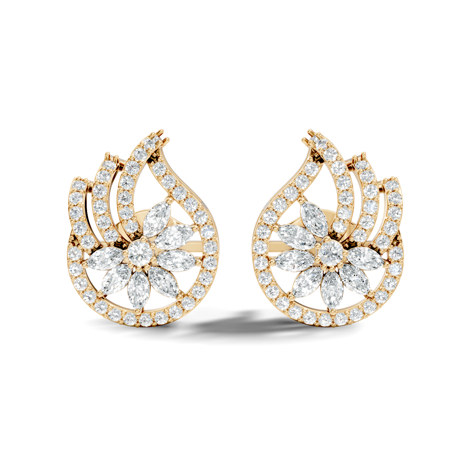 Marquise & Round Diamond Paisley Floral Stud