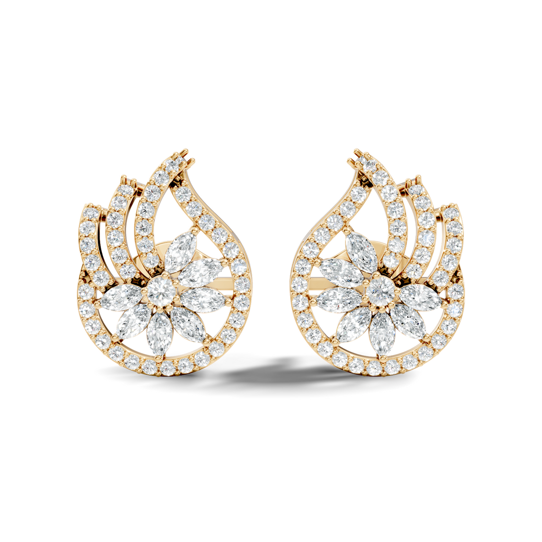 Marquise & Round Diamond Paisley Floral Stud
