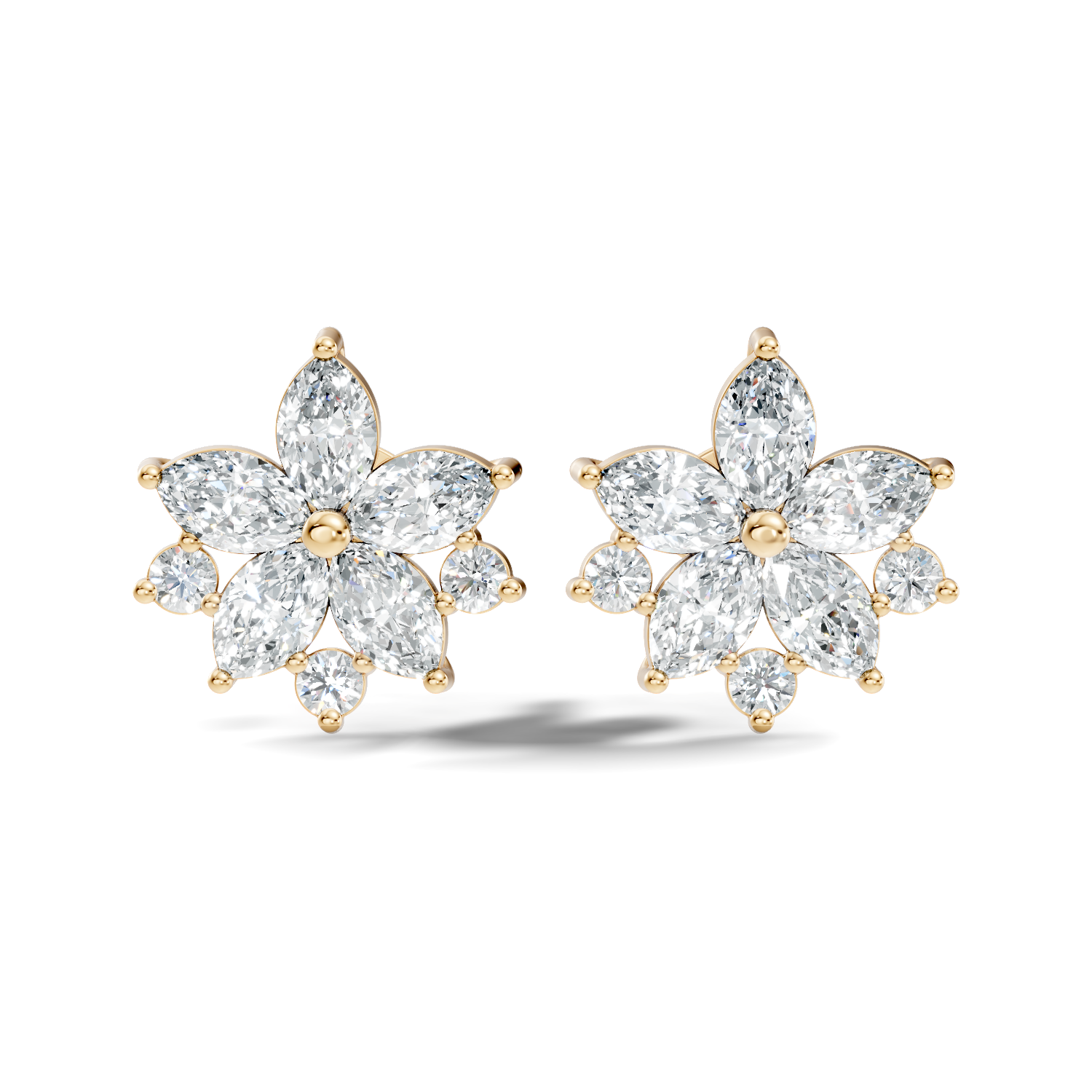 Marquise & Round Cut Lotus Blossom Cluster Stud