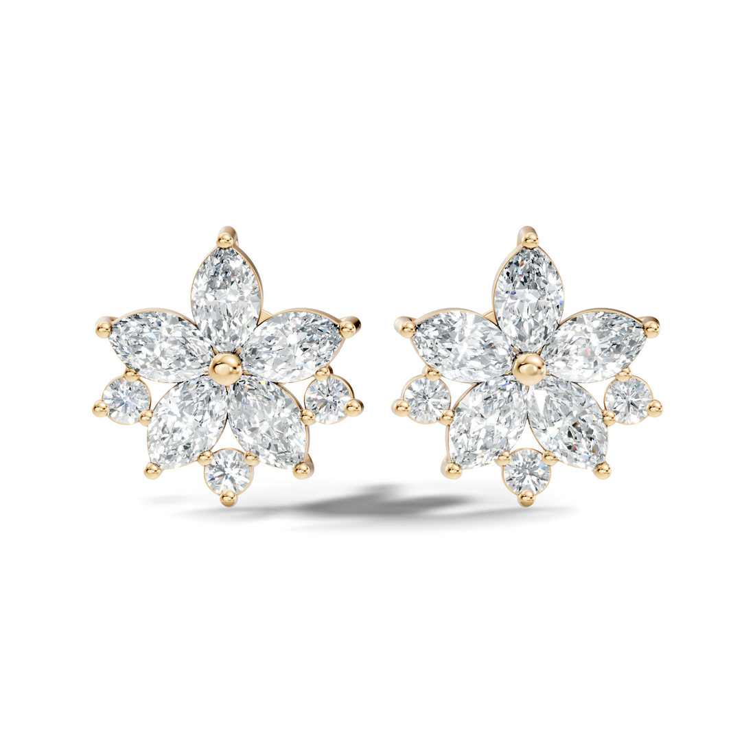 Marquise & Round Cut Lotus Blossom Cluster Stud