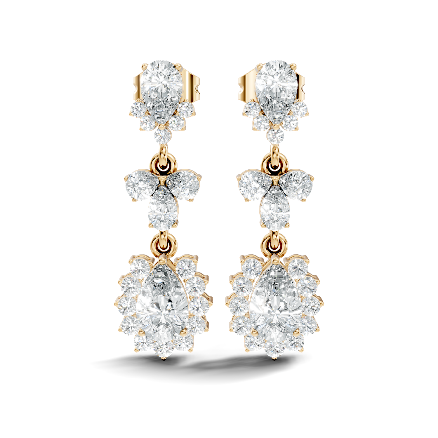 Pear & Oval Halo Diamond Articulated Drop Earrings