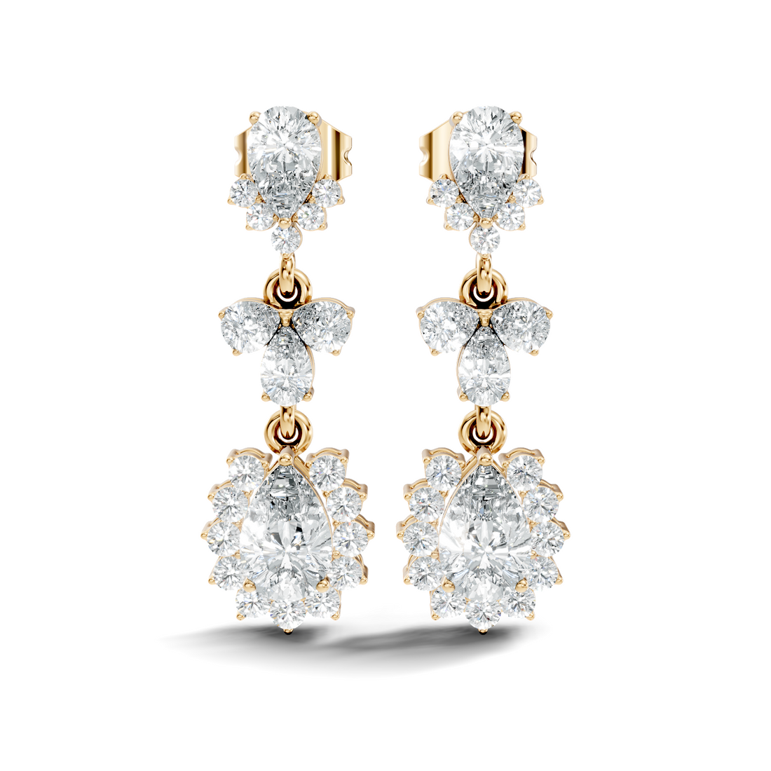 Pear & Oval Halo Diamond Articulated Drop Earrings