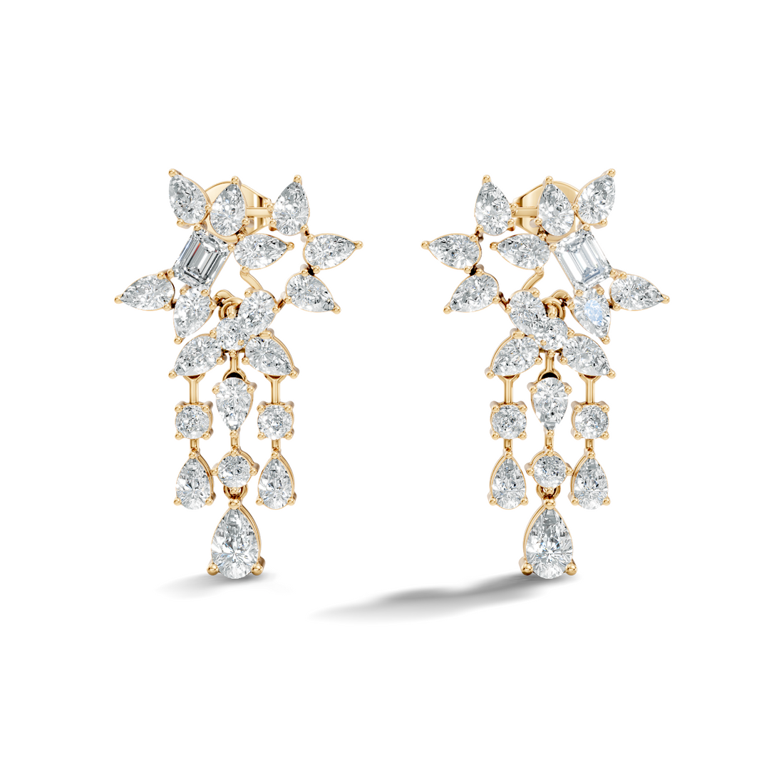 Multi-Cut Floral Cluster Chandelier Drop Earrings