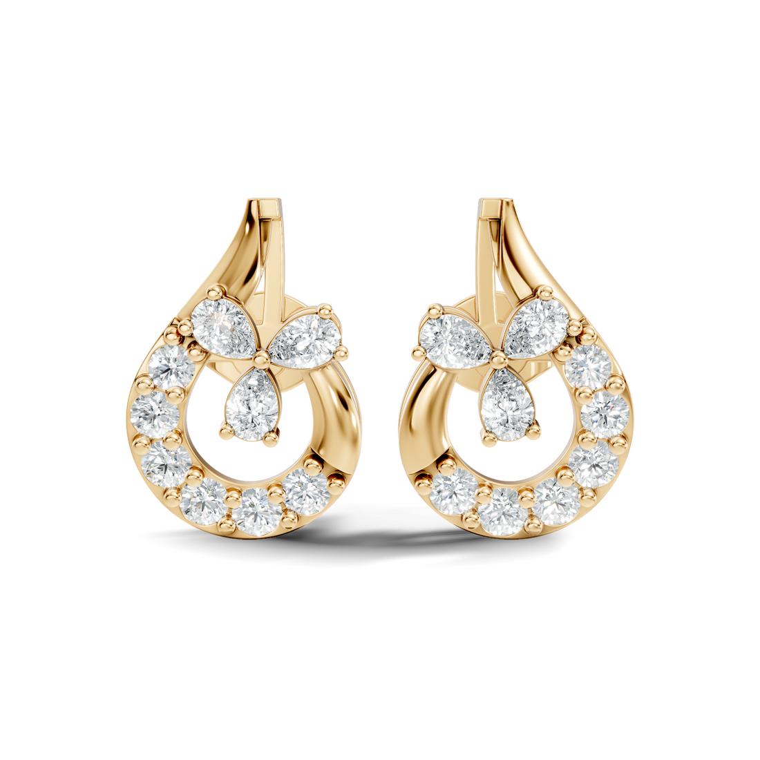 Pear & Round Diamond Teardrop Floral Cluster Stud