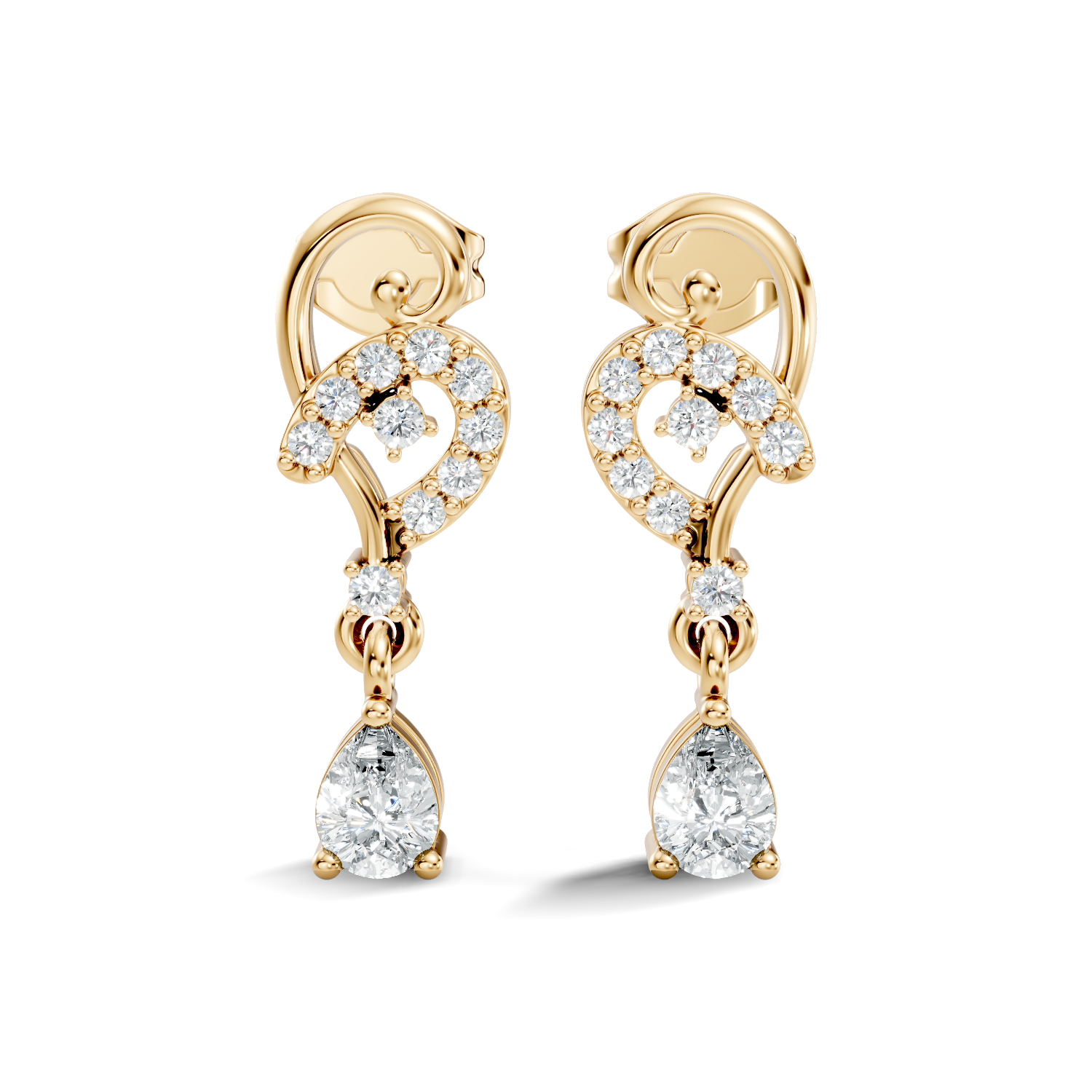 Pear & Round Diamond Swirl Drop Stud
