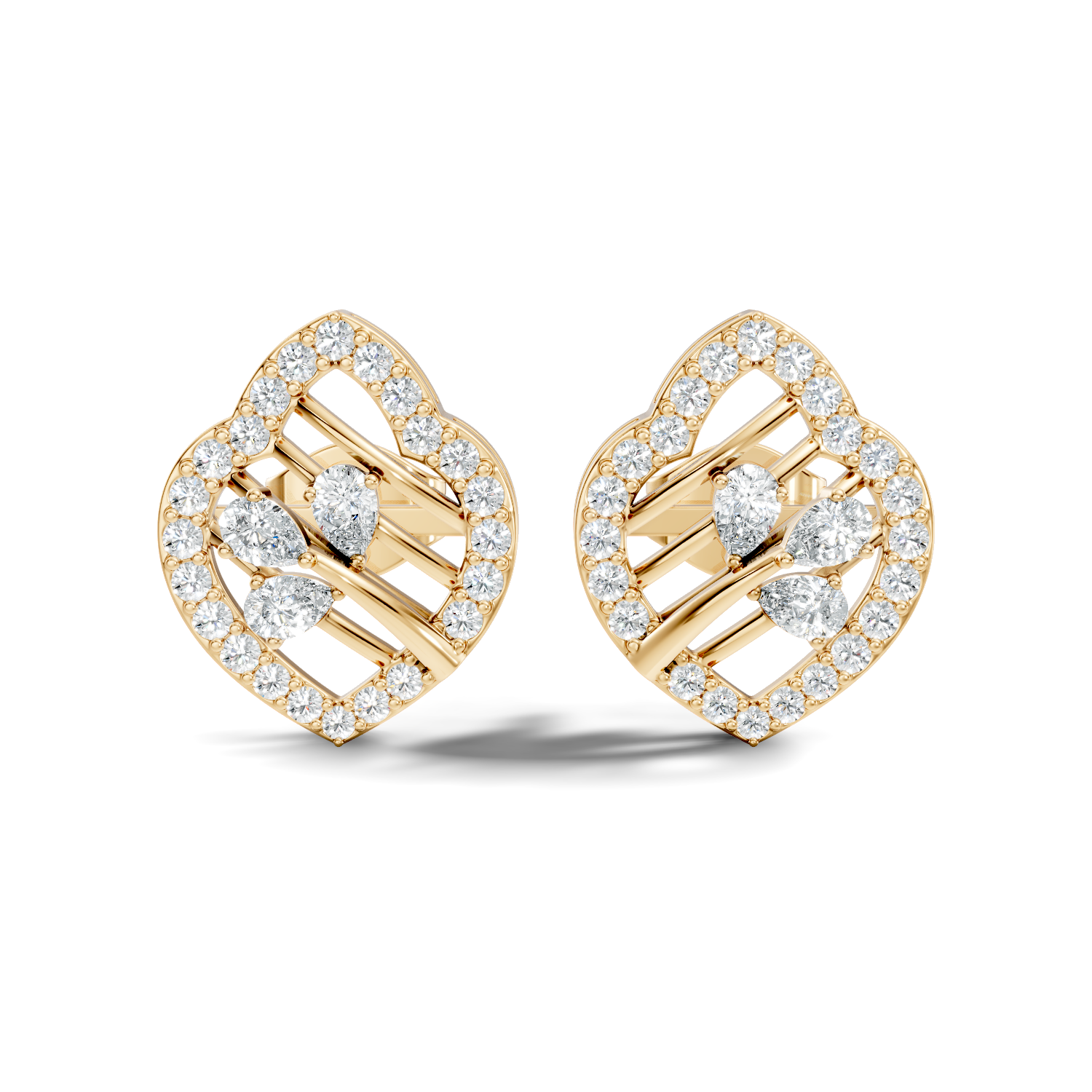 Openwork Leaf Halo Pear & Pave  Diamond Stud
