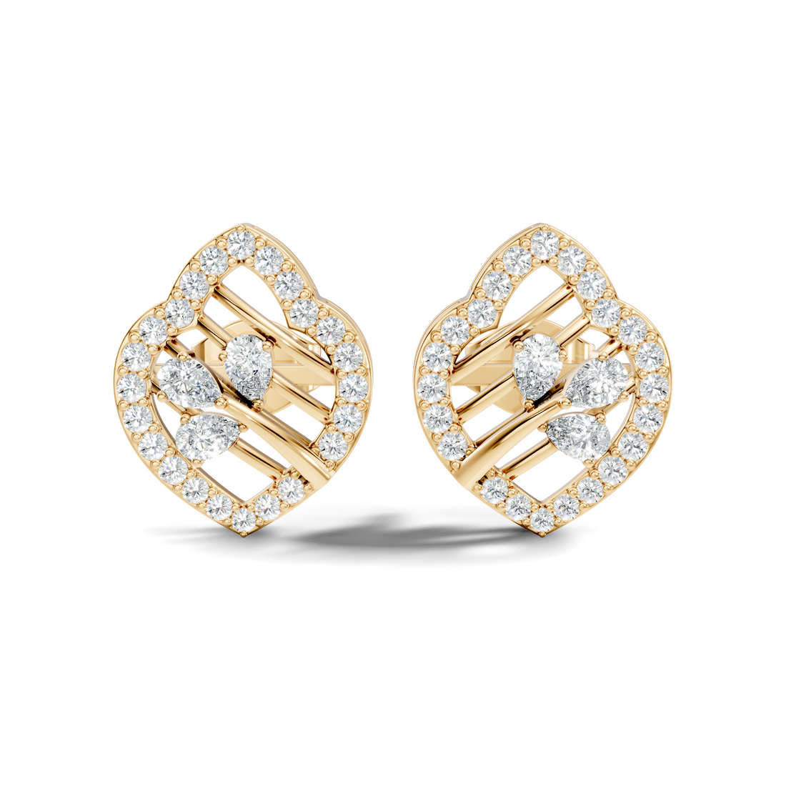Openwork Leaf Halo Pear & Pave  Diamond Stud