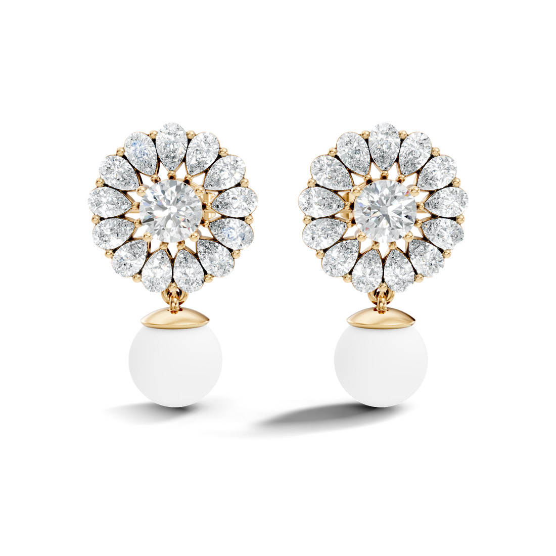 Blooming Sunflower Pearl Drop Earrings