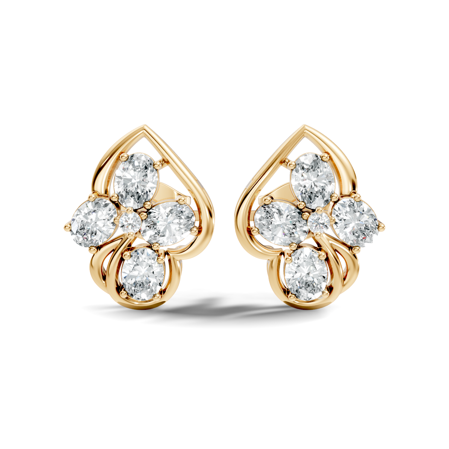 Oval & Round Diamond Leaf Contour Cluster Stud