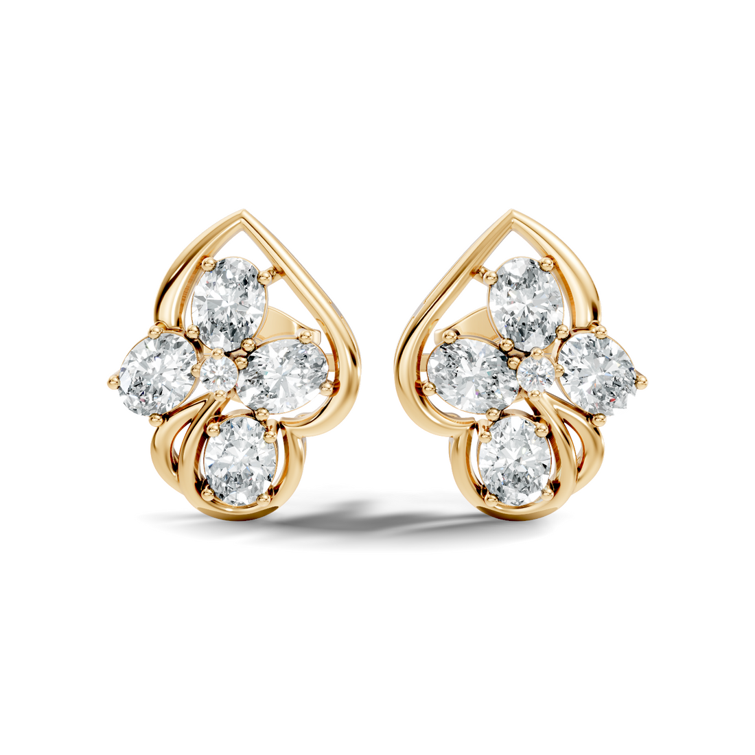 Oval & Round Diamond Leaf Contour Cluster Stud