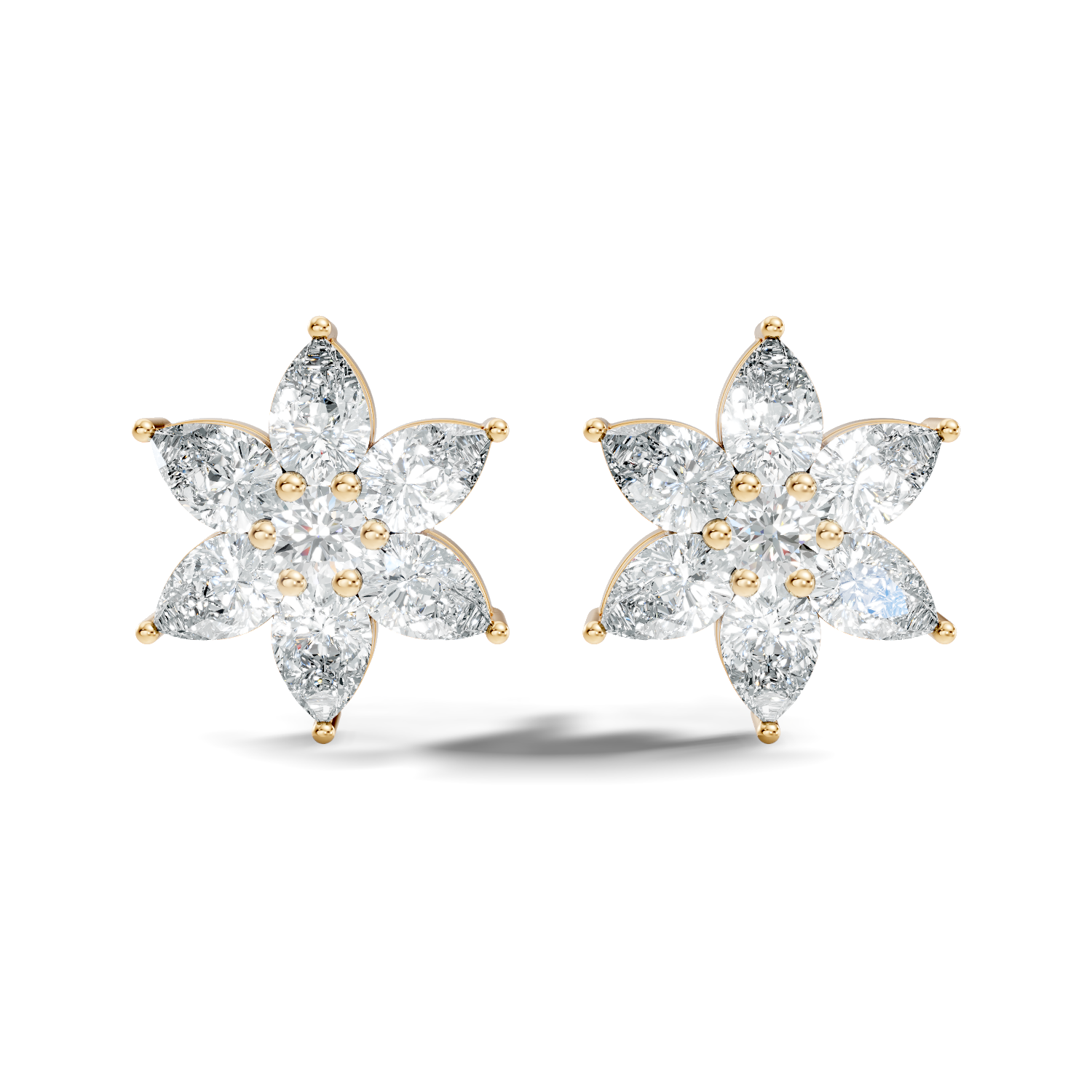 Six-Petal Pear Diamond Flower Studs
