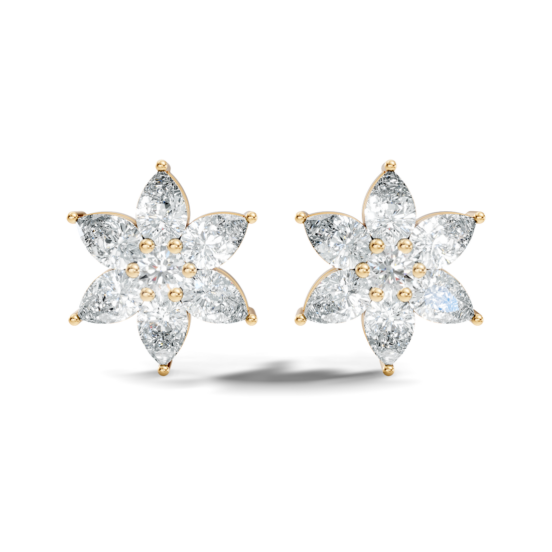 Six-Petal Pear Diamond Flower Studs