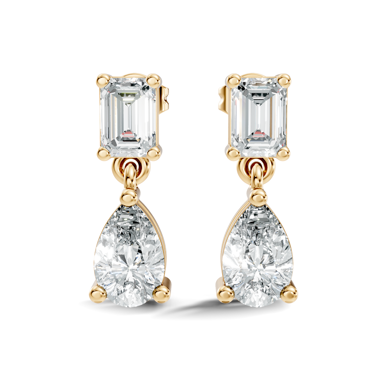 Emerald & Pear Cut Diamond Two-Stone Drop Earrings