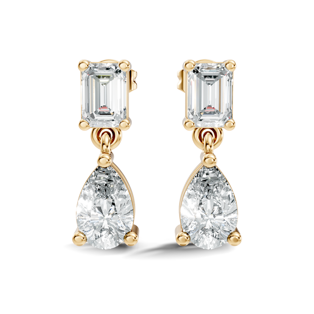 Emerald & Pear Cut Diamond Two-Stone Drop Earrings