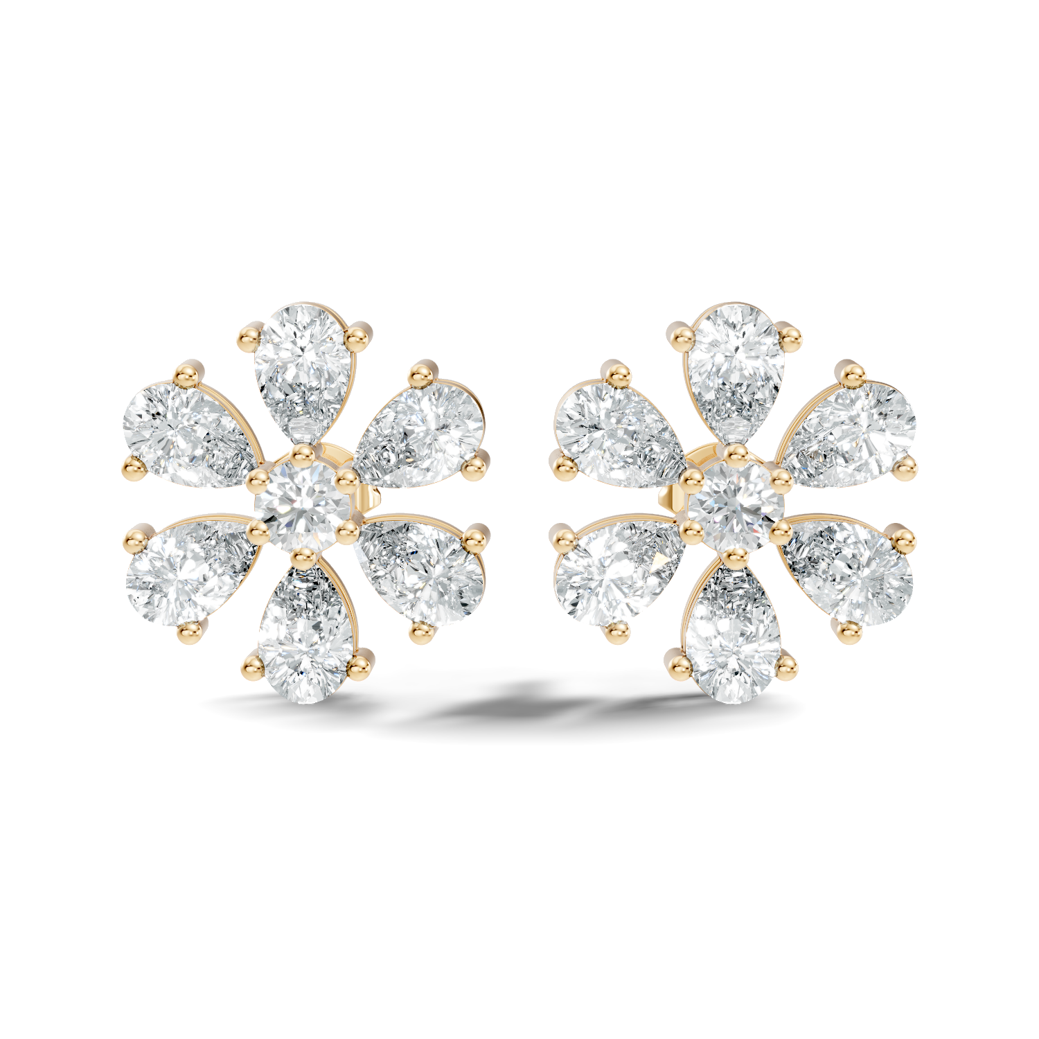Pear & Round Diamond Floral Blossom Cluster Stud