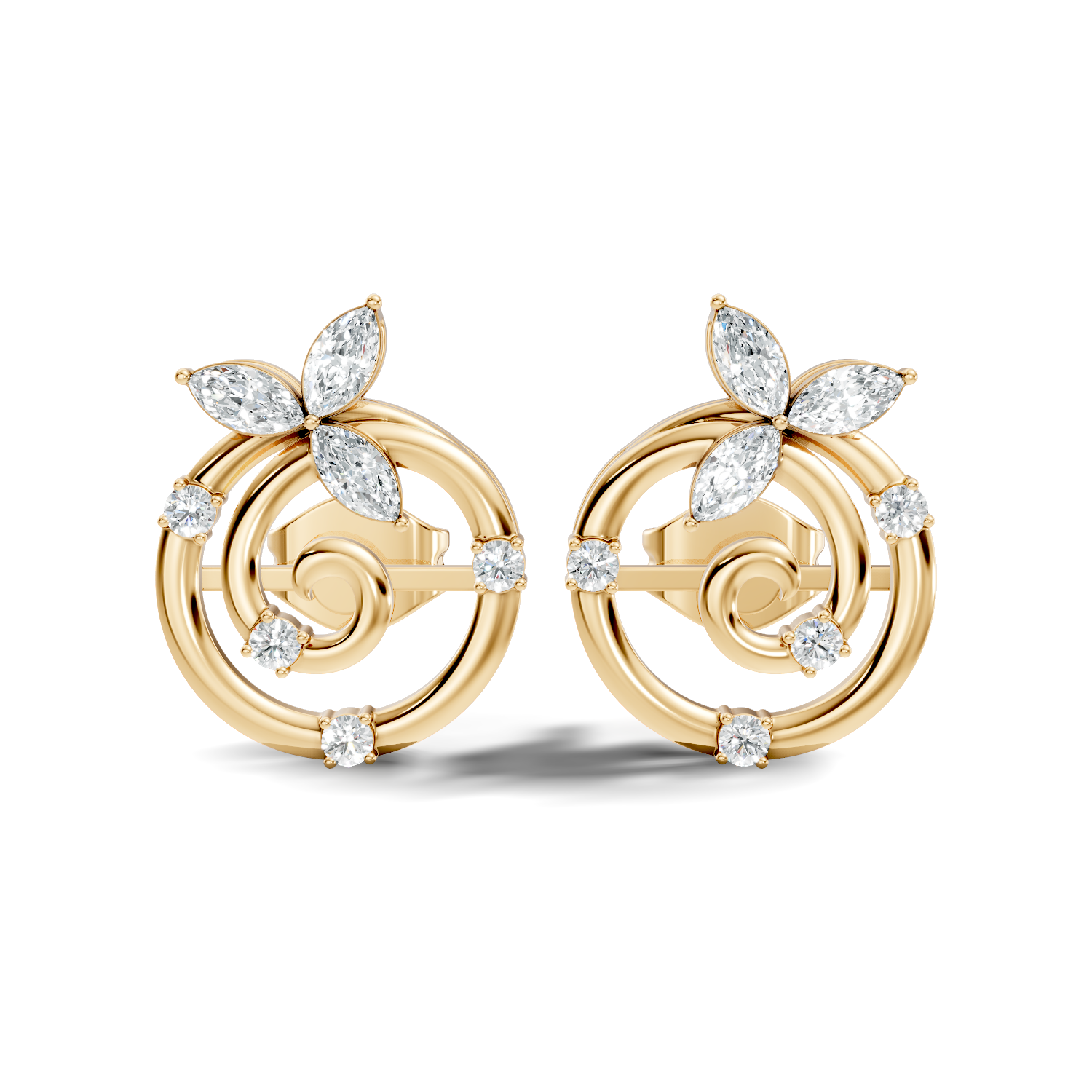 Marquise Floral Crown & Spiral Swirl Diamond Stud