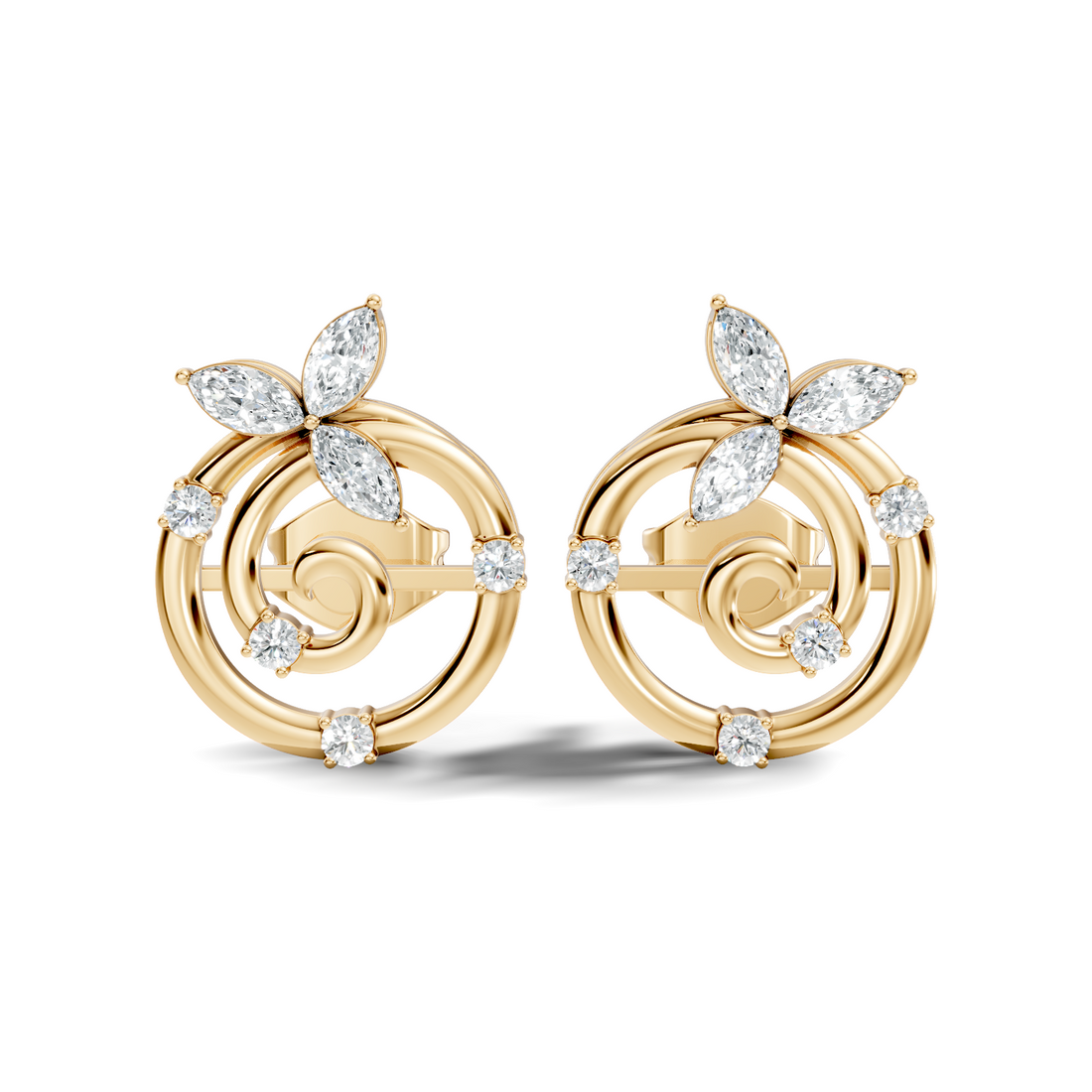 Marquise Floral Crown & Spiral Swirl Diamond Stud