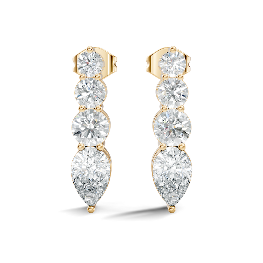 Graduated Round & Pear Cut Diamond Linear Drop Earrings