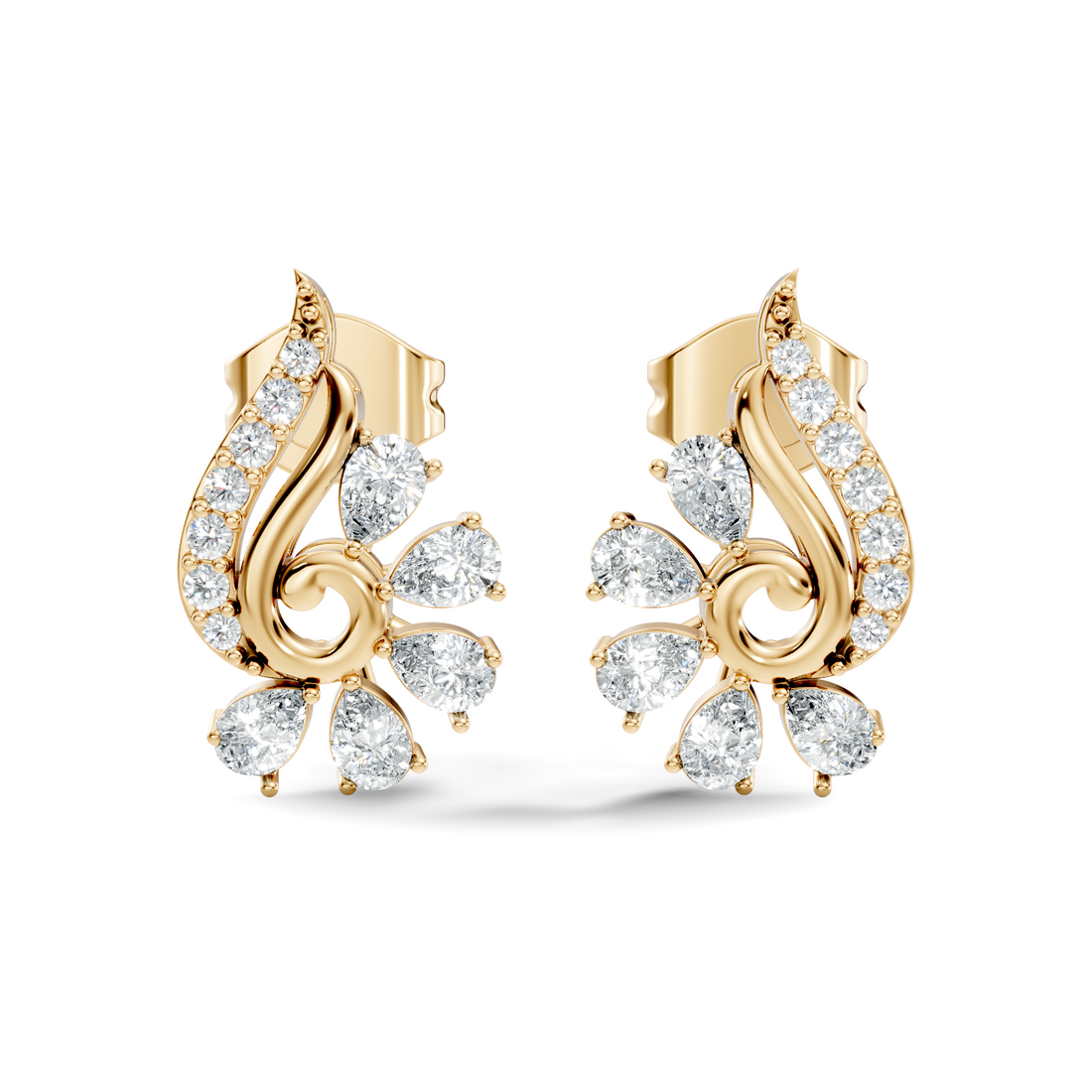 Pear & Round Diamond Paisley Spiral Swirl Stud