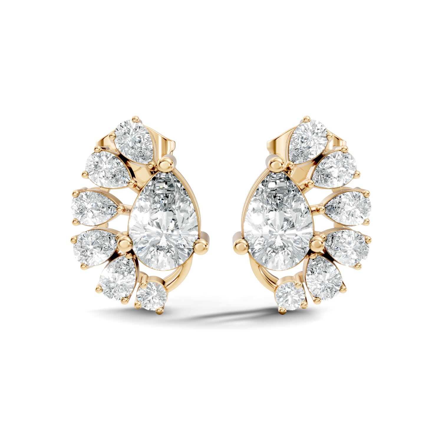 Pear & Round Diamond Asymmetric Fan Cluster Stud