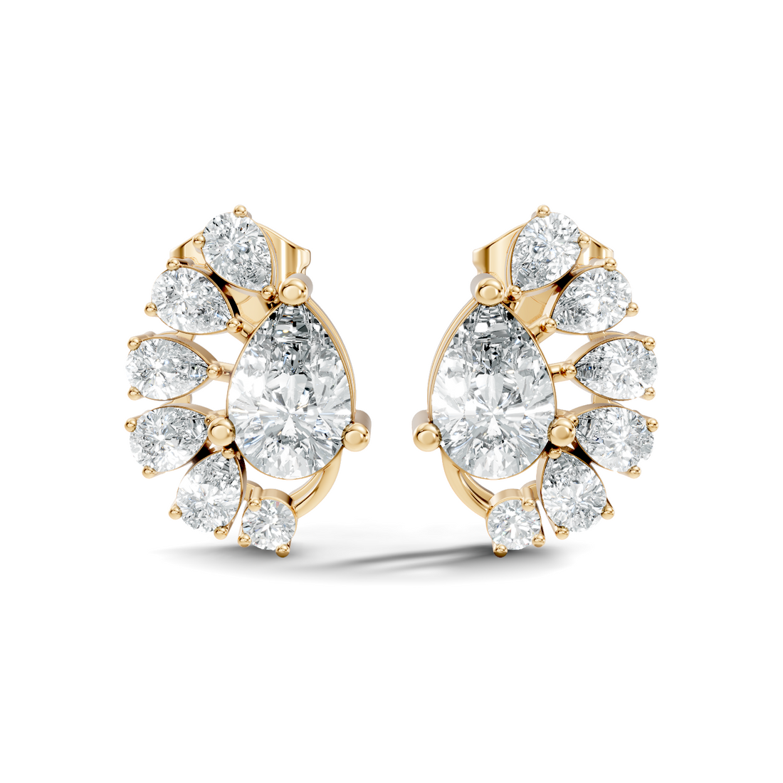 Pear & Round Diamond Asymmetric Fan Cluster Stud