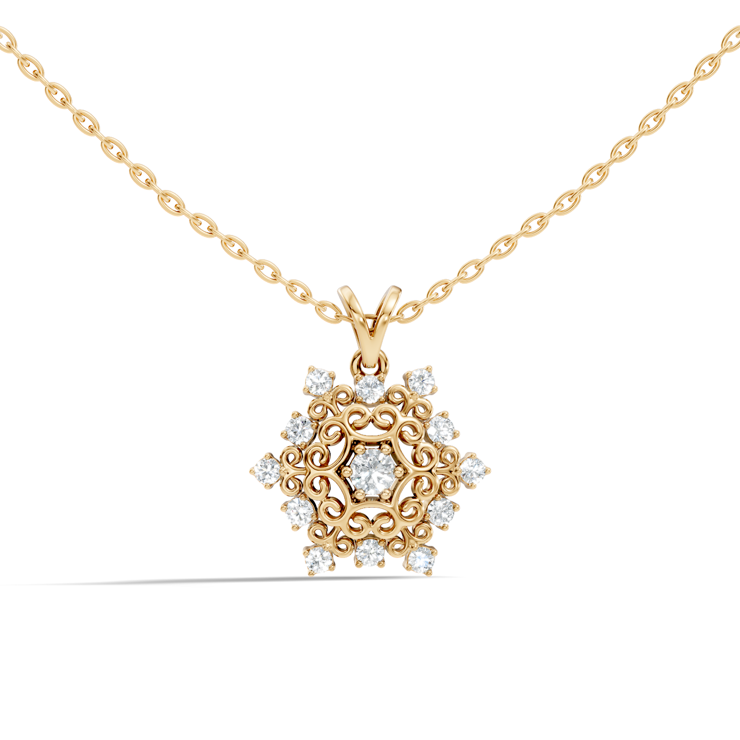 Filigree Snowflake Diamond Cluster Pendant