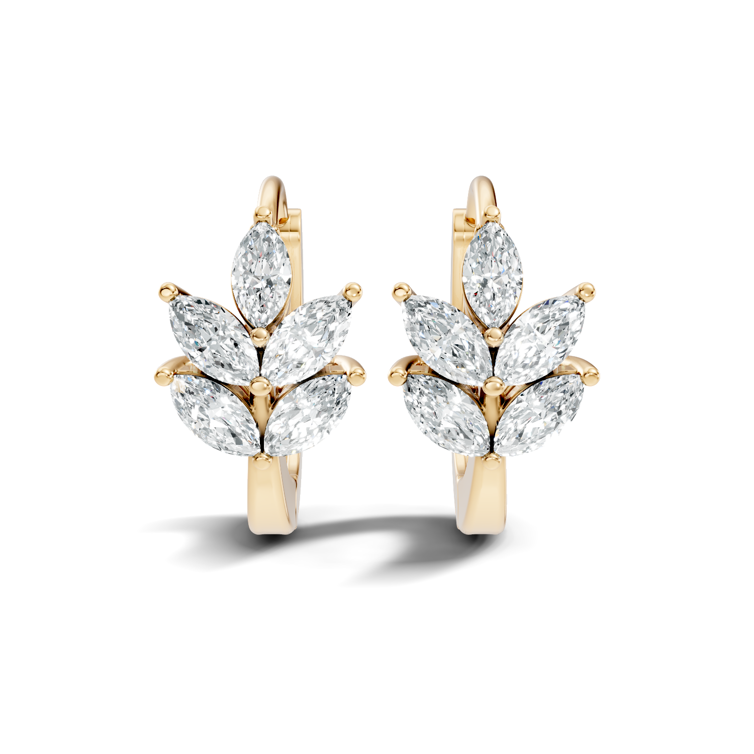 Marquise Cut Diamond Leaf Cluster Huggie Hoop Earrings