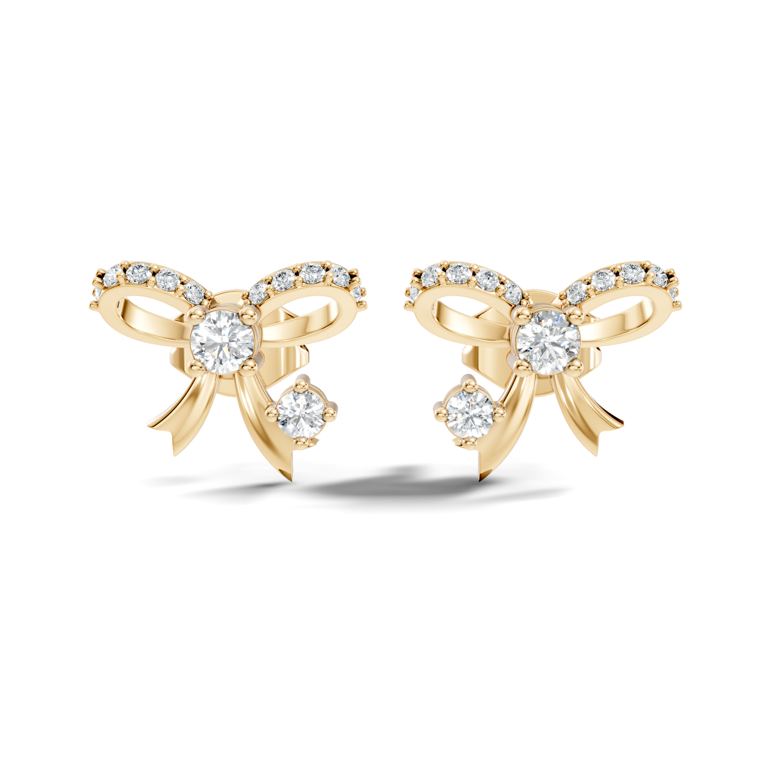 Round Brilliant Cut Diamond Ribbon Bow Stud