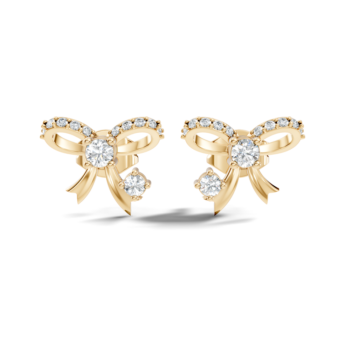 Round Brilliant Cut Diamond Ribbon Bow Stud