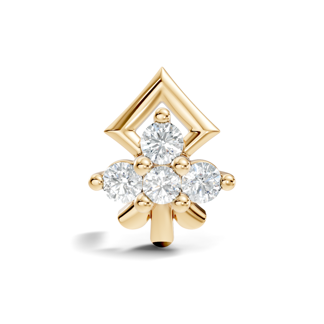 Geometric Crest Four-Stone Diamond Nose Pin
