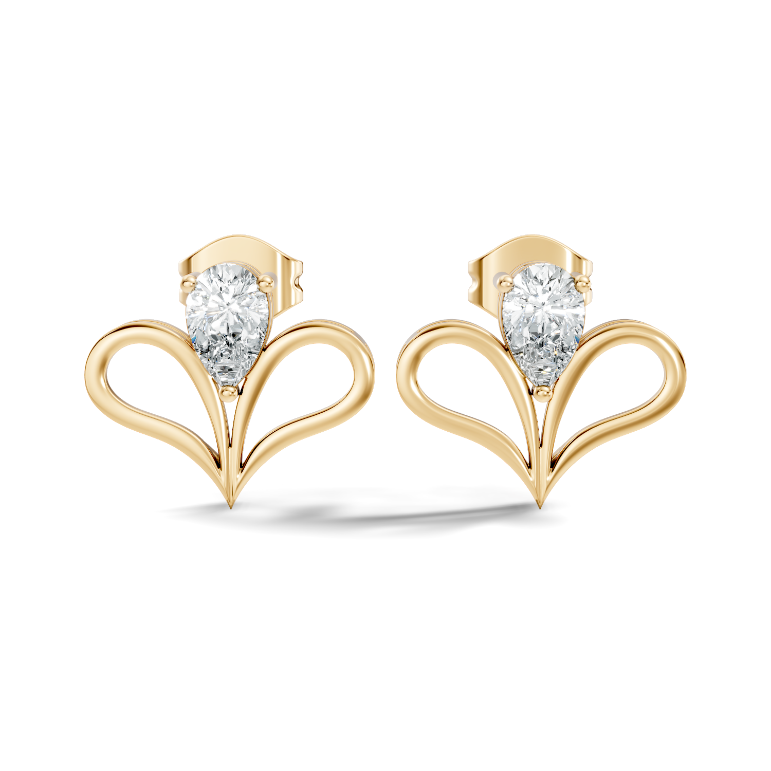 Pear Cut Solitaire & Open Heart Wing Diamond Stud