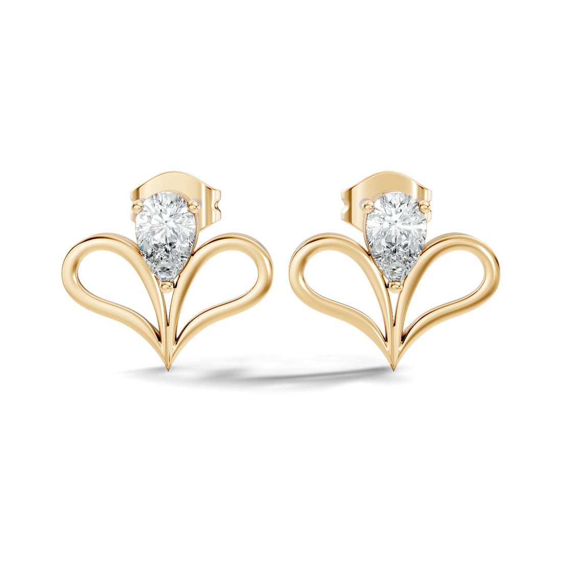 Pear Cut Solitaire & Open Heart Wing Diamond Stud