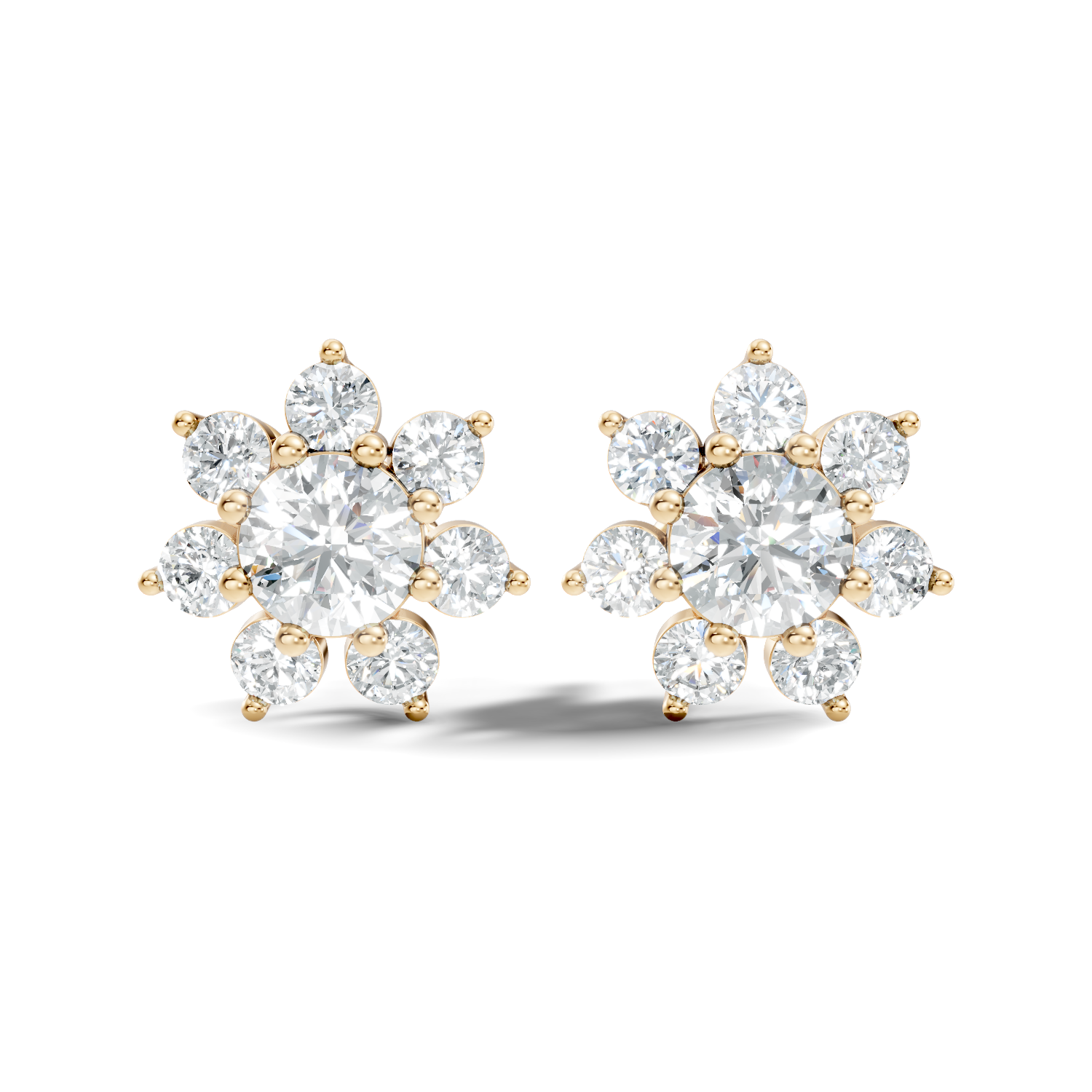 Round Brilliant Cut Diamond Sunflower Floral Cluster Stud  (3.46 TCW)