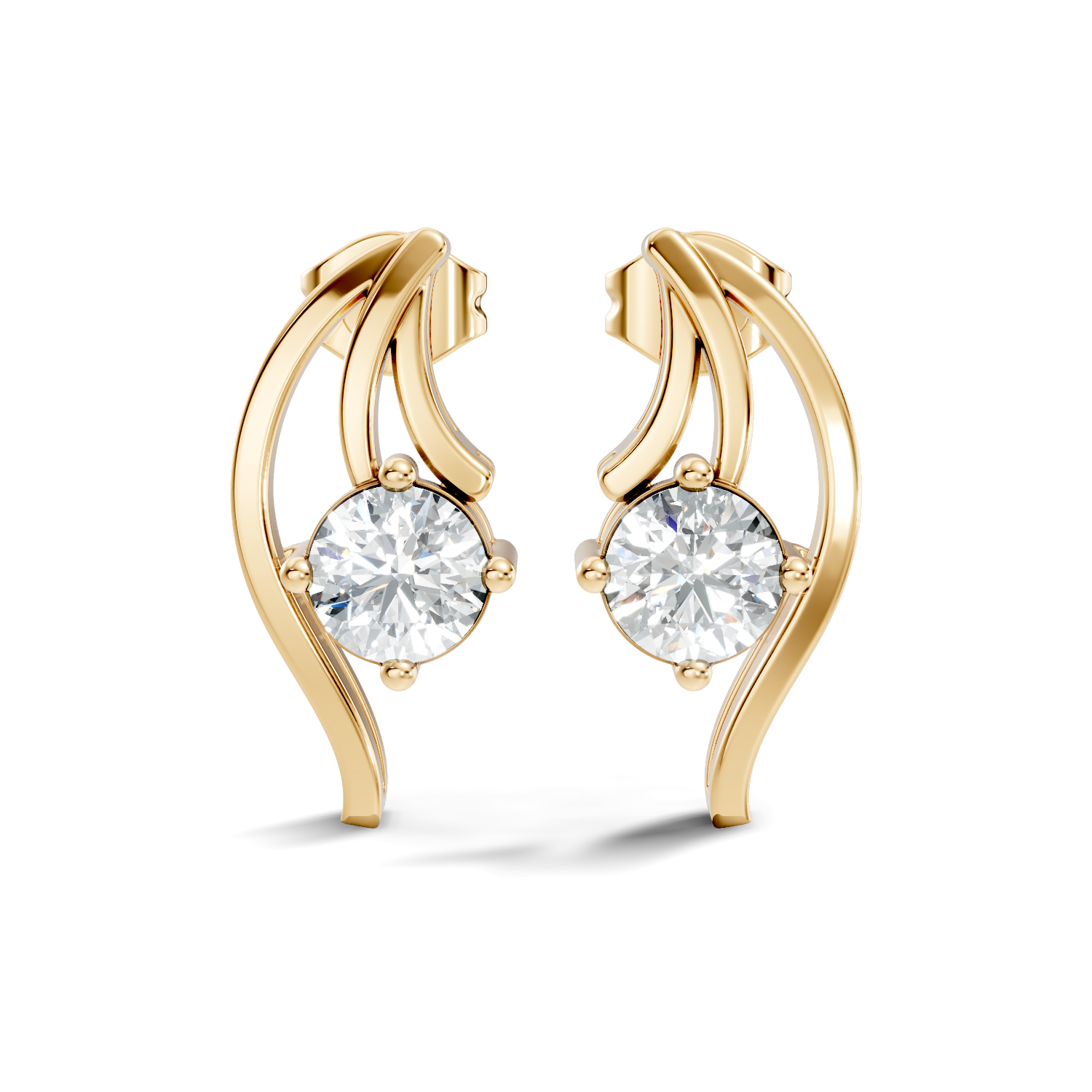 Round Solitaire & Fluid Wave Arc Diamond Stud