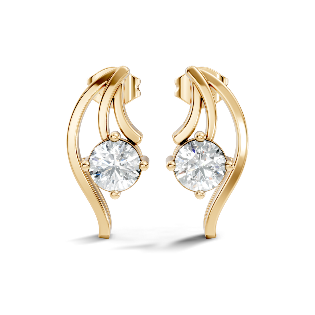 Round Solitaire & Fluid Wave Arc Diamond Stud