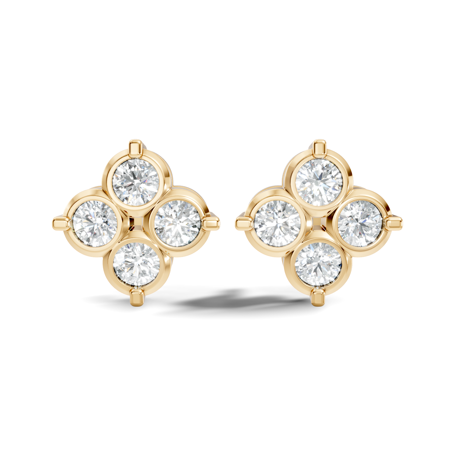 Four-Petal Floral Clover Round Diamond Cluster Stud
