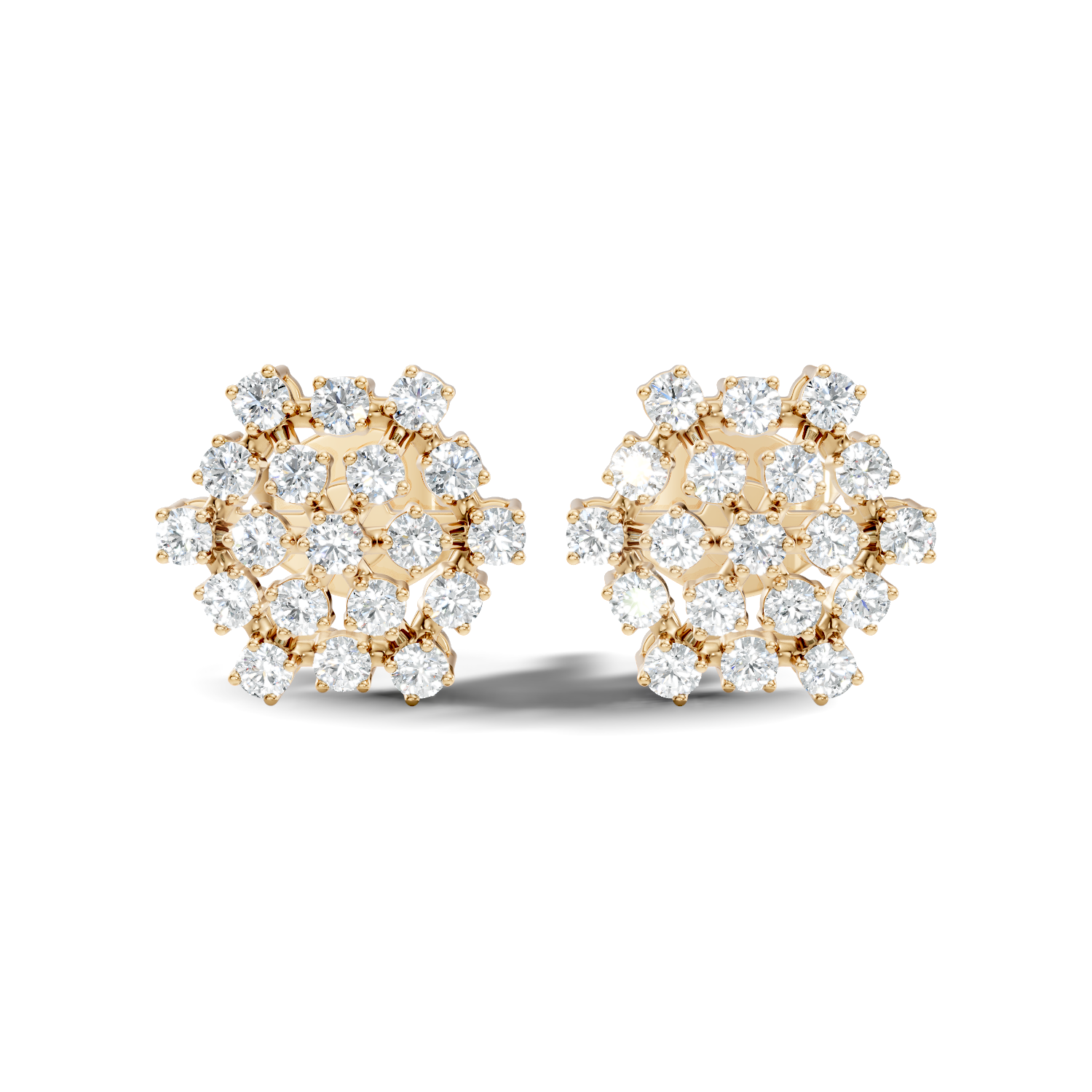Round Diamond Hexagonal Snowflake Cluster Stud