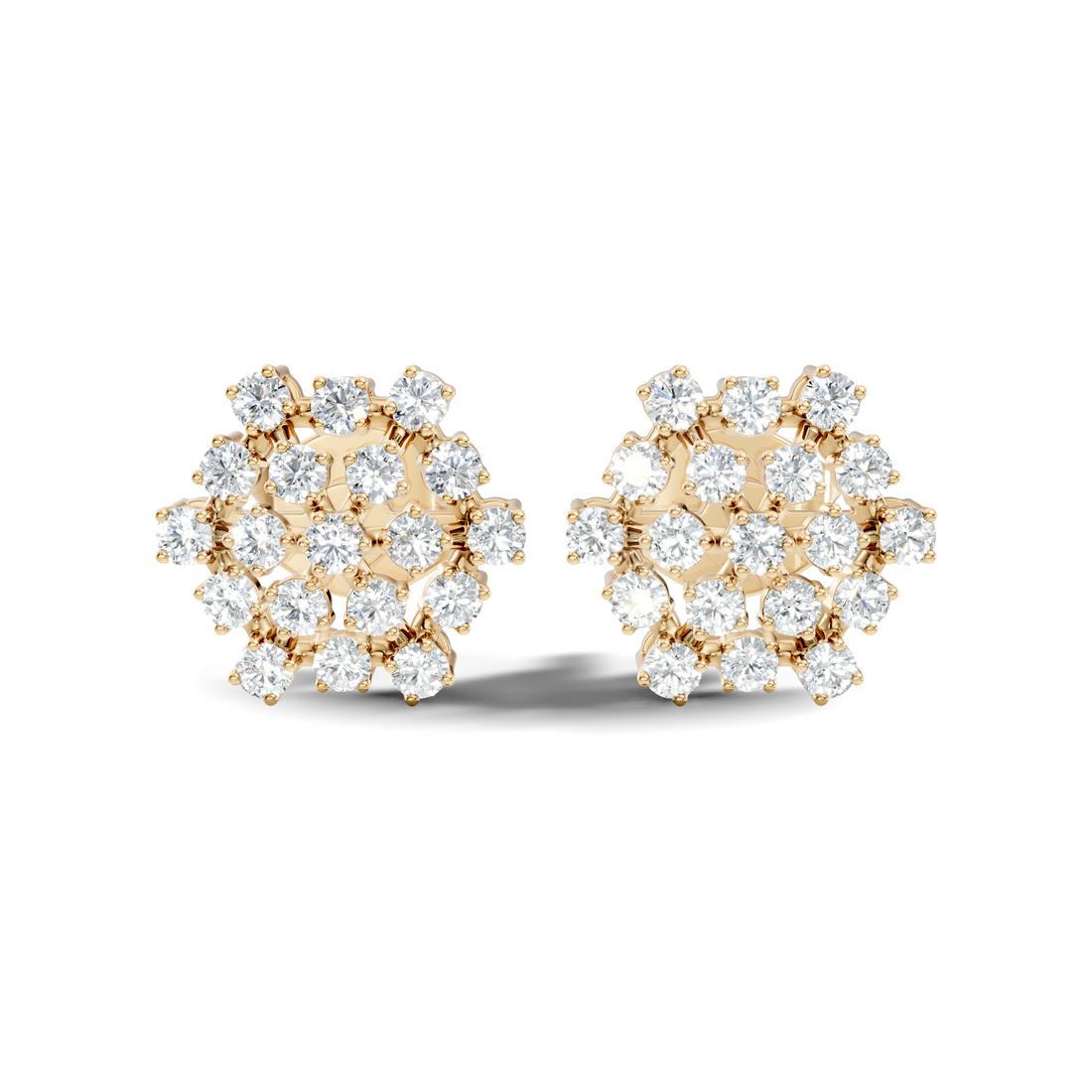 Round Diamond Hexagonal Snowflake Cluster Stud