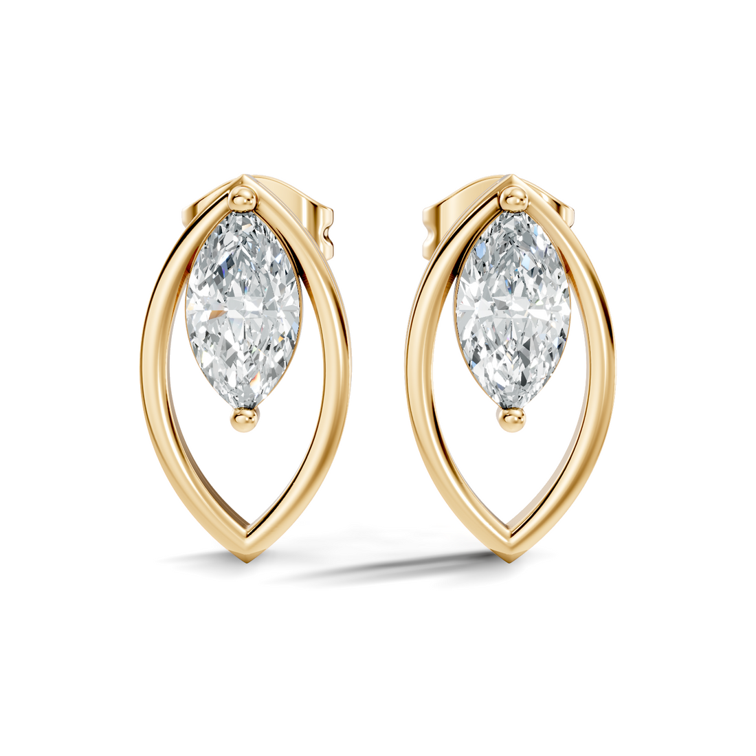 Marquise Cut Solitaire & Open Leaf Frame Stud