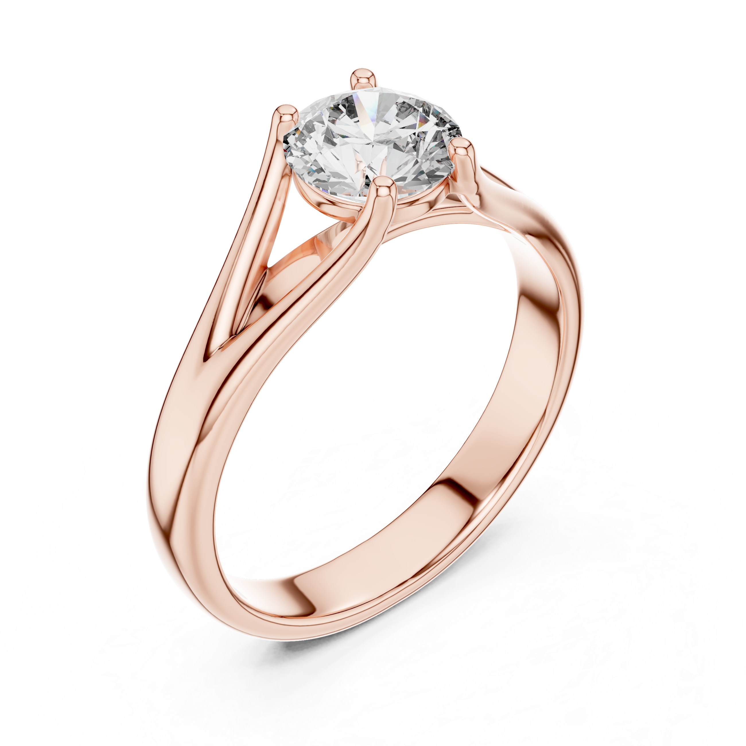 Brinda Gold and Diamonds Split-Shank 1.00 Carat Round Solitaire Diamond Ring
