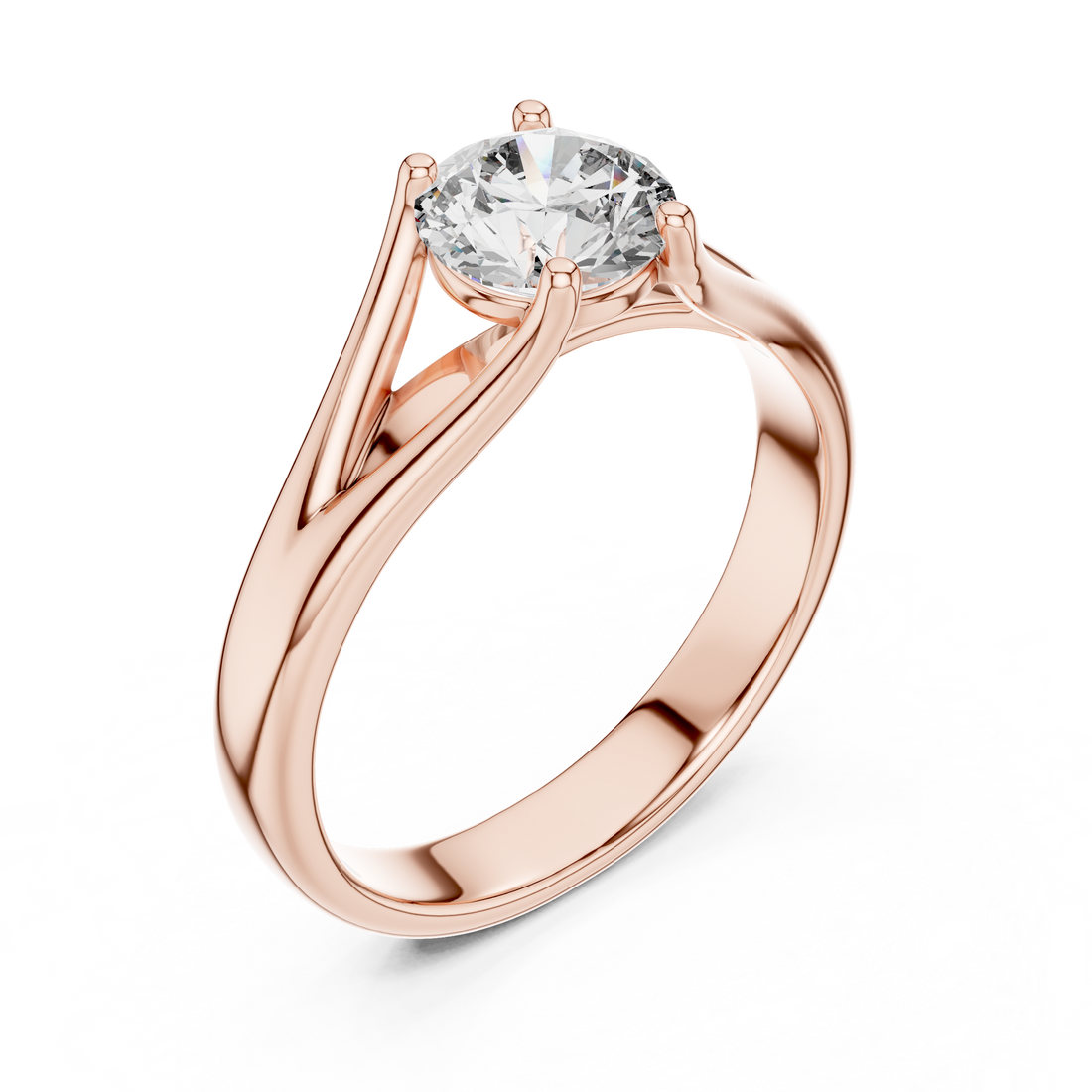 Brinda Gold and Diamonds Split-Shank 1.00 Carat Round Solitaire Diamond Ring