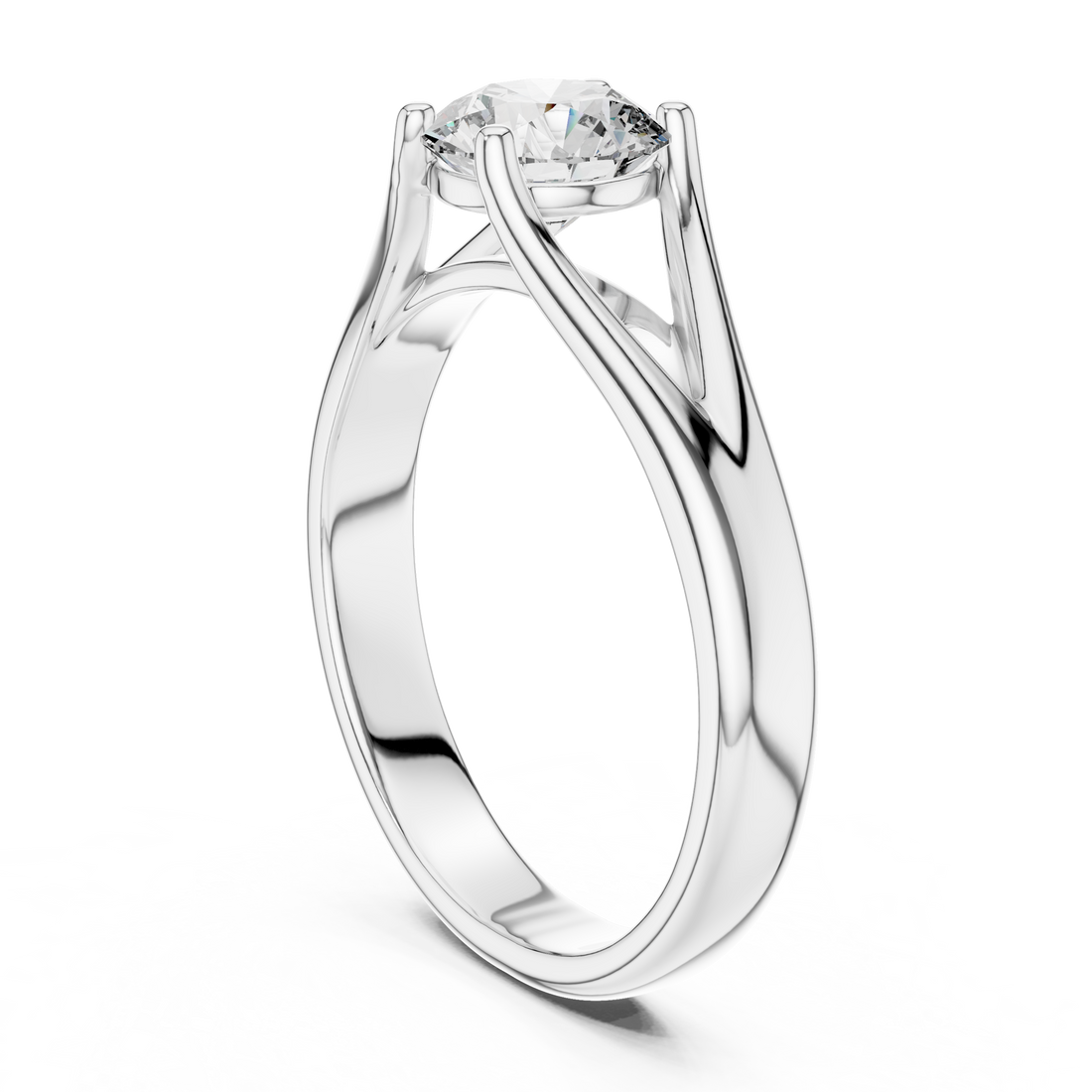 Brinda Gold and Diamonds Split-Shank 1.00 Carat Round Solitaire Diamond Ring