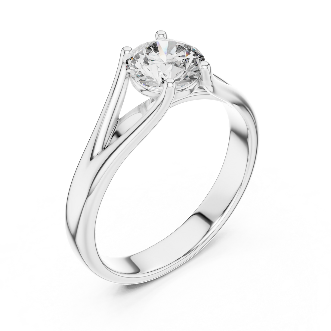 Brinda Gold and Diamonds Split-Shank 1.00 Carat Round Solitaire Diamond Ring