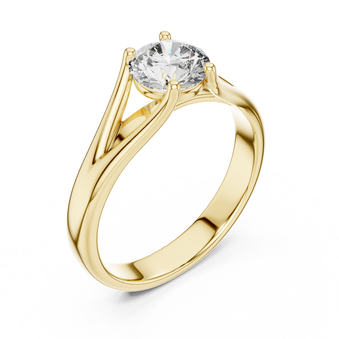 Brinda Gold and Diamonds Split-Shank 1.00 Carat Round Solitaire Diamond Ring