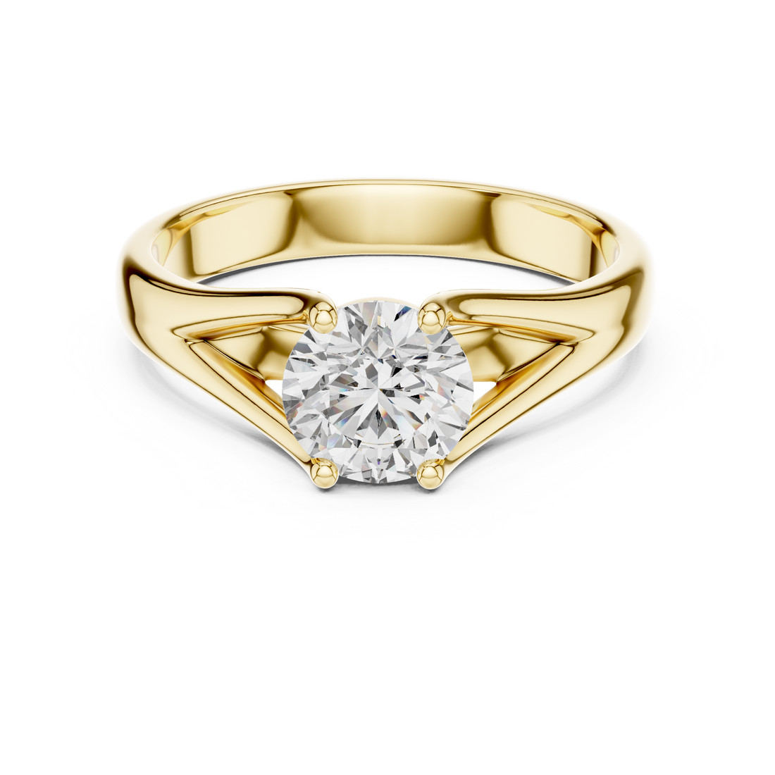 Brinda Gold and Diamonds Split-Shank 1.00 Carat Round Solitaire Diamond Ring