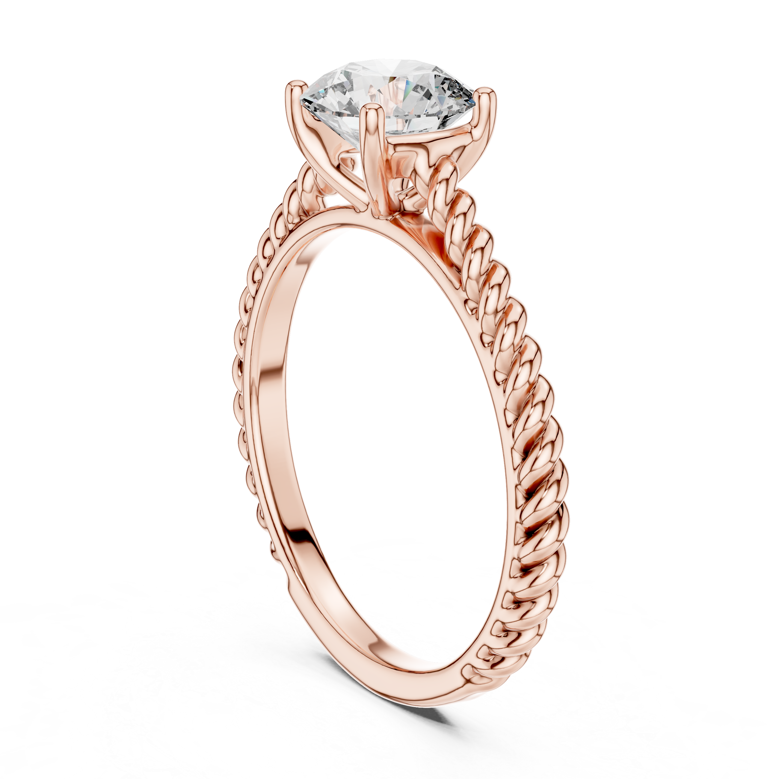 Twisted Rope Band 1.00 Carat Round Solitaire Diamond Ring