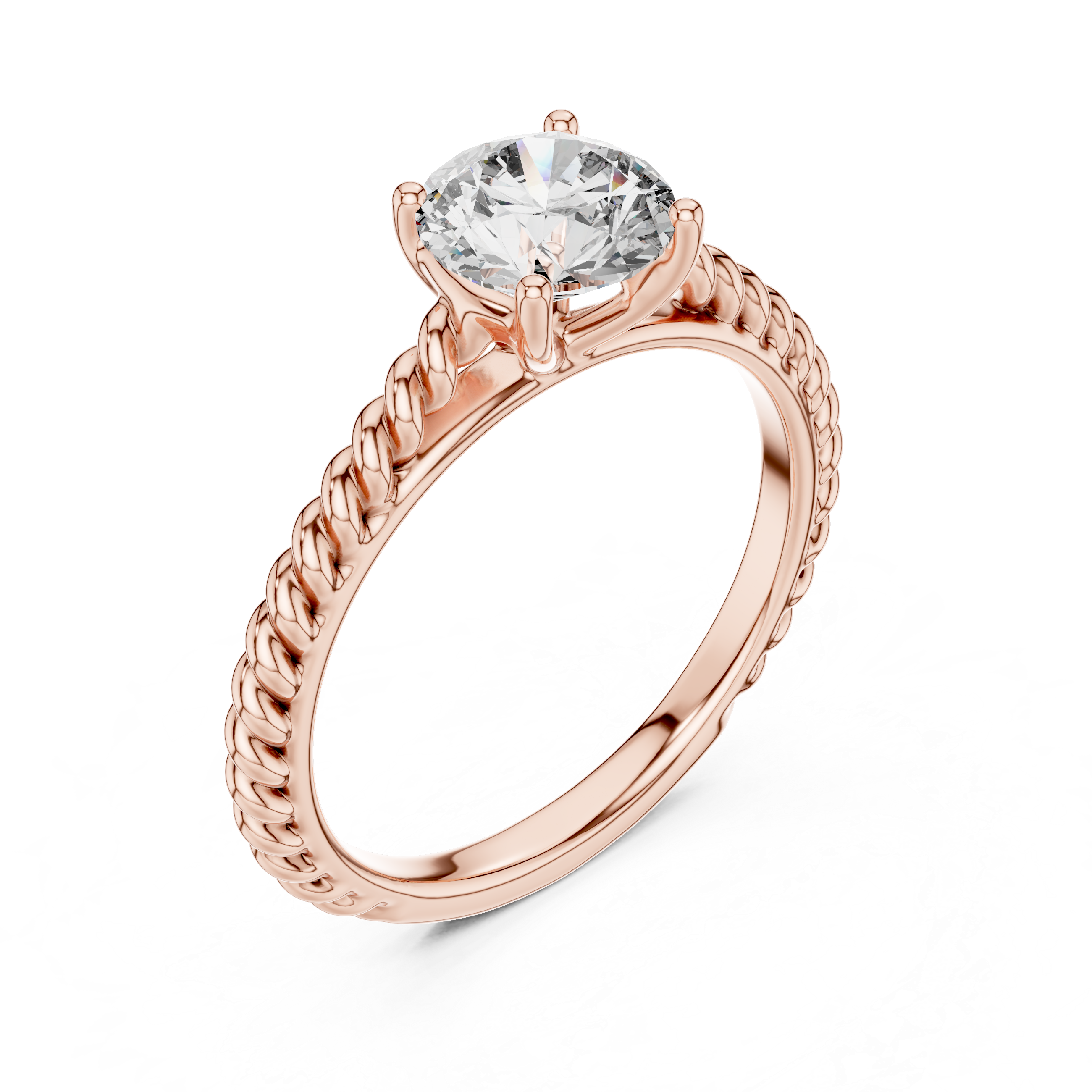 Twisted Rope Band 1.00 Carat Round Solitaire Diamond Ring
