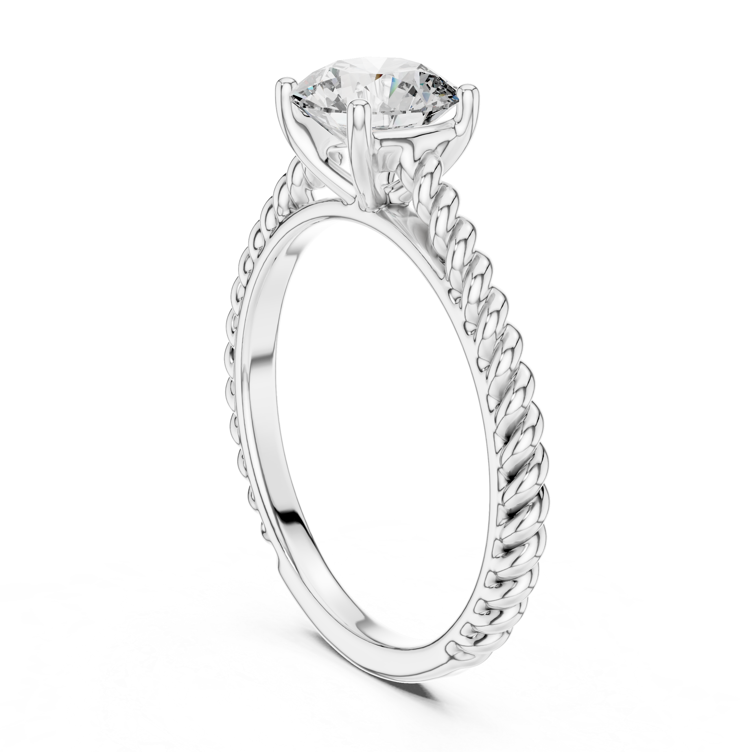 Twisted Rope Band 1.00 Carat Round Solitaire Diamond Ring