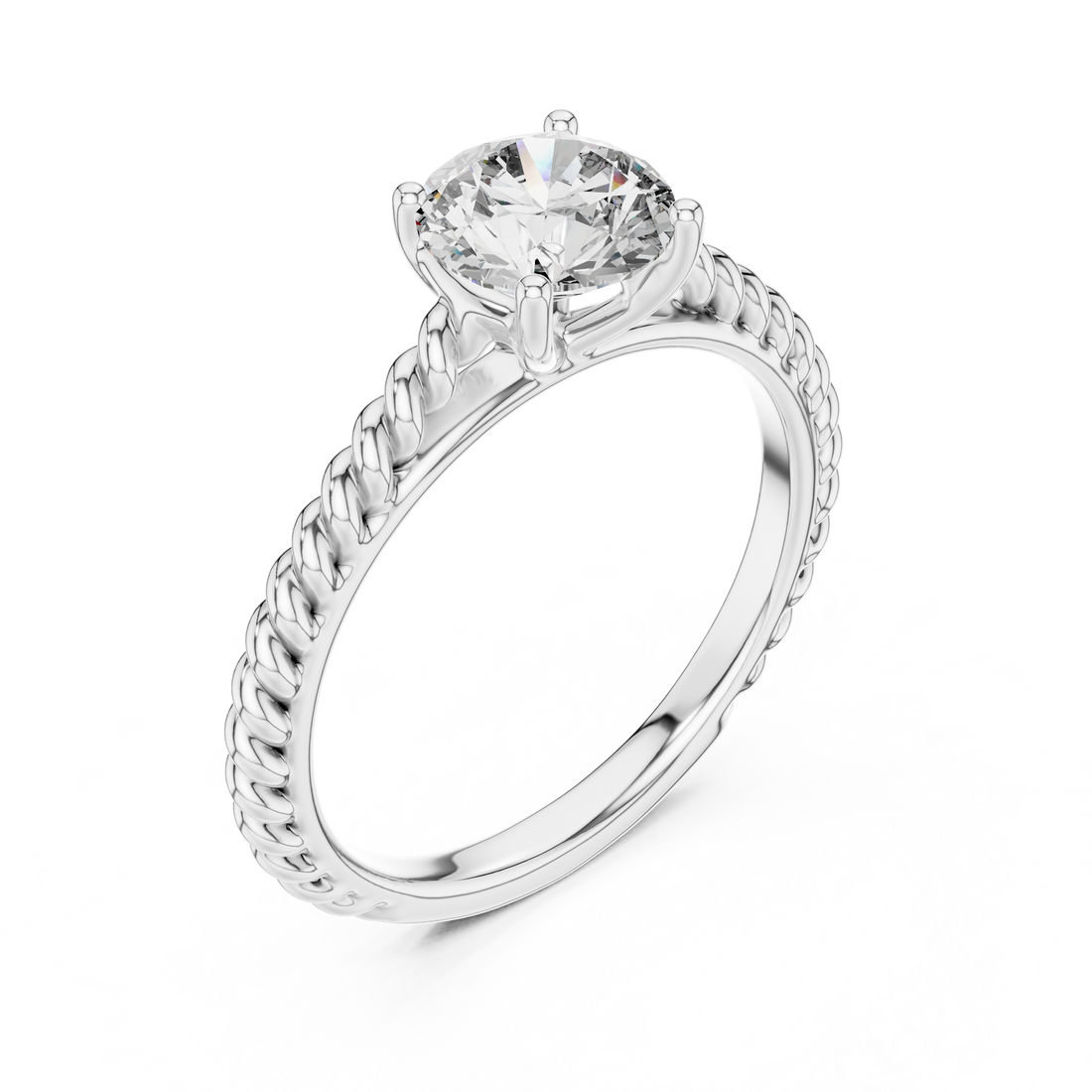 Twisted Rope Band 1.00 Carat Round Solitaire Diamond Ring