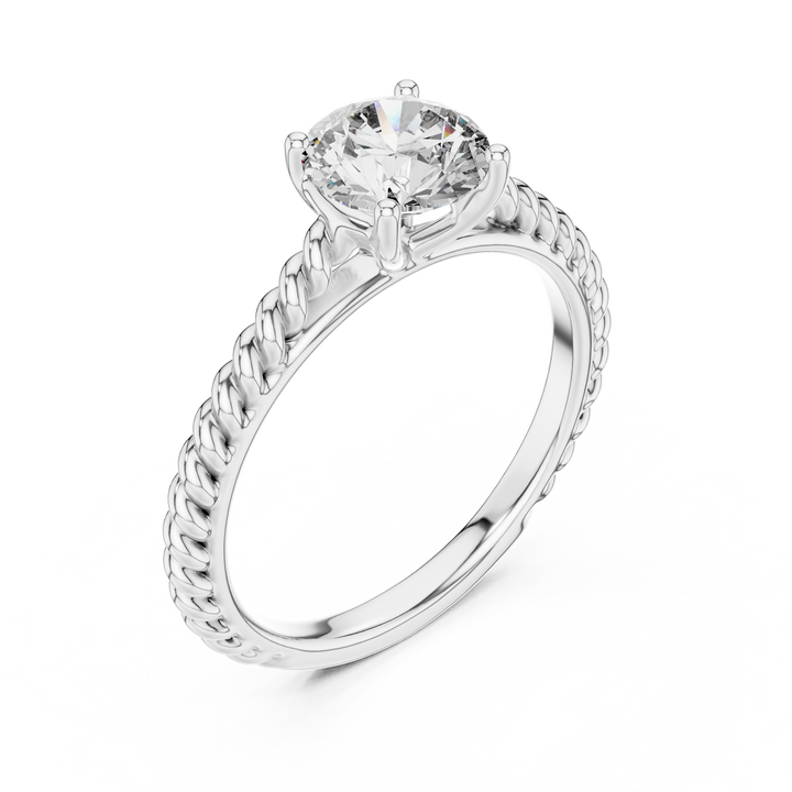 Twisted Rope Band 1.00 Carat Round Solitaire Diamond Ring
